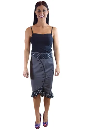 Bombshell Gray High Waist Polka Dot Ruffled Hem with Bow Belt Pencil Skirt