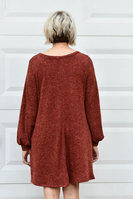Brushed Hacci A-Line Dress in Rust