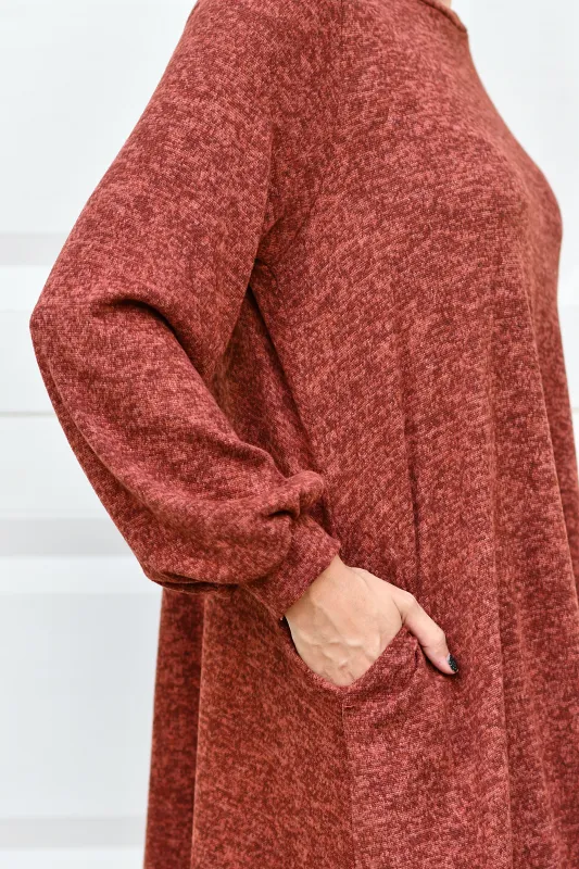 Brushed Hacci A-Line Dress in Rust