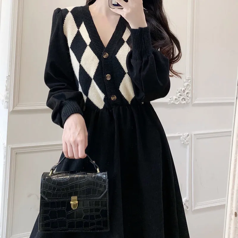 Checkered Pattern Button Up Midi Dress