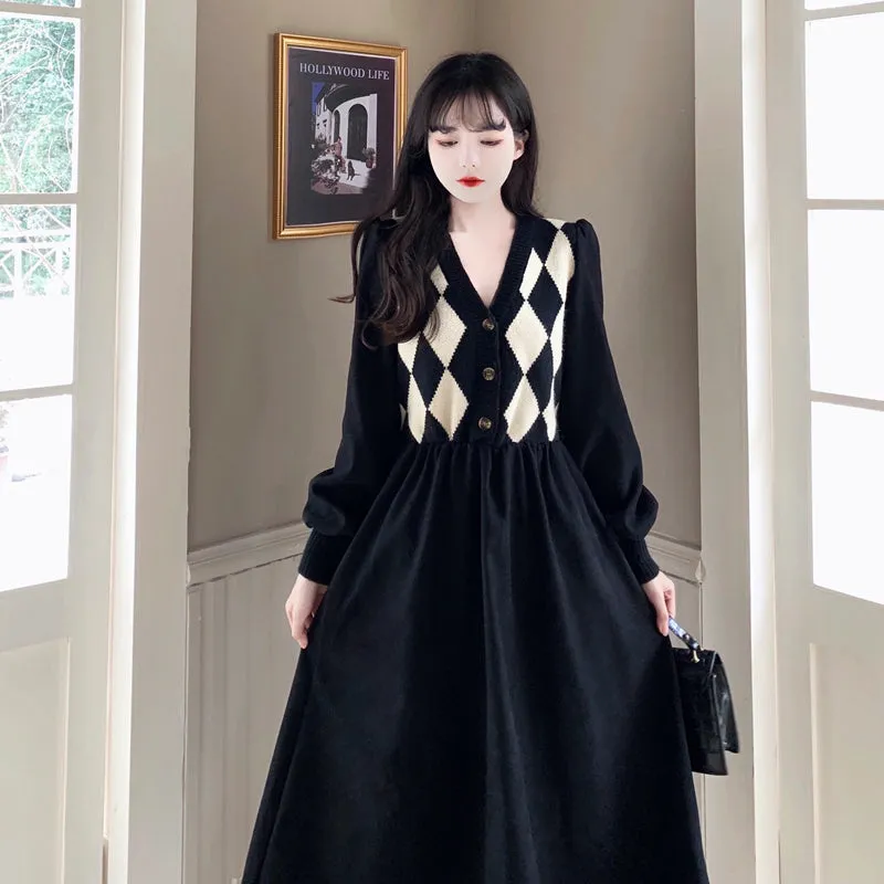 Checkered Pattern Button Up Midi Dress