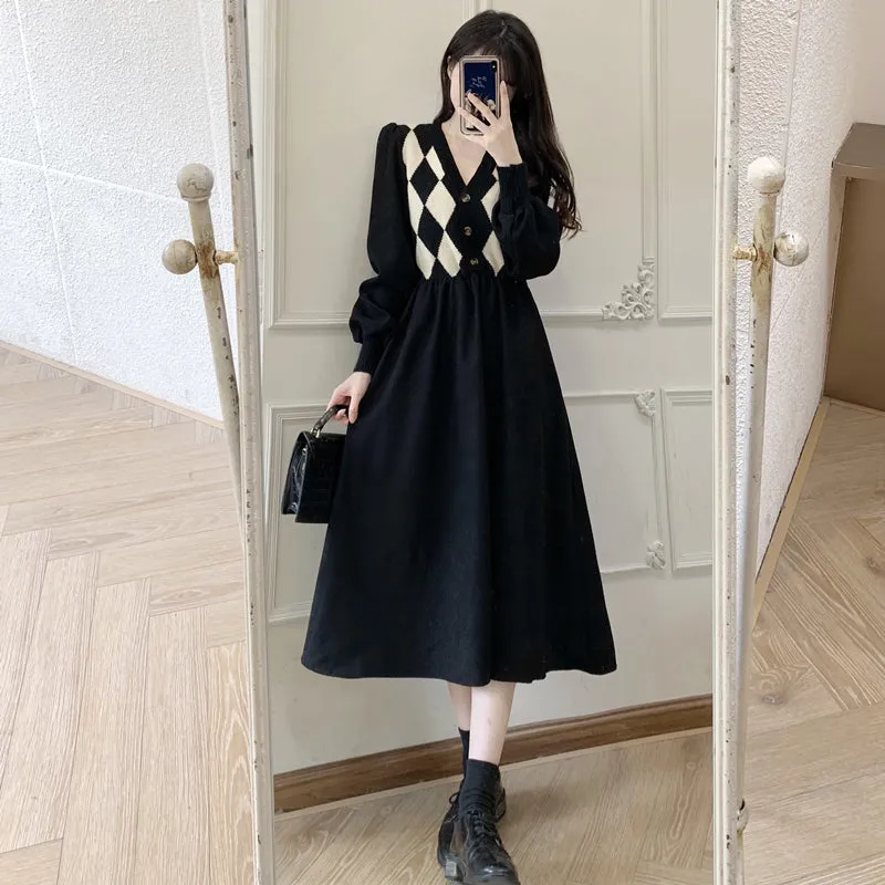 Checkered Pattern Button Up Midi Dress