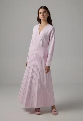 Choice Flared Hem Ribbed Knitted Maxi Skirt Pink