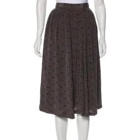 CHRISTIAN DIOR Olive Brown Silk Polka Dot Midi Skirt