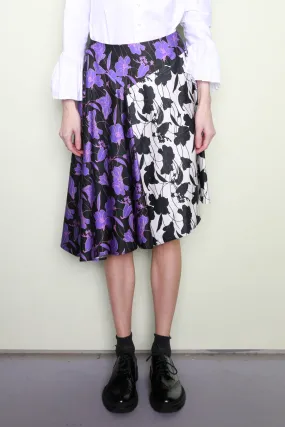 Floral Printed Purple Asymmetric Midi Skirt