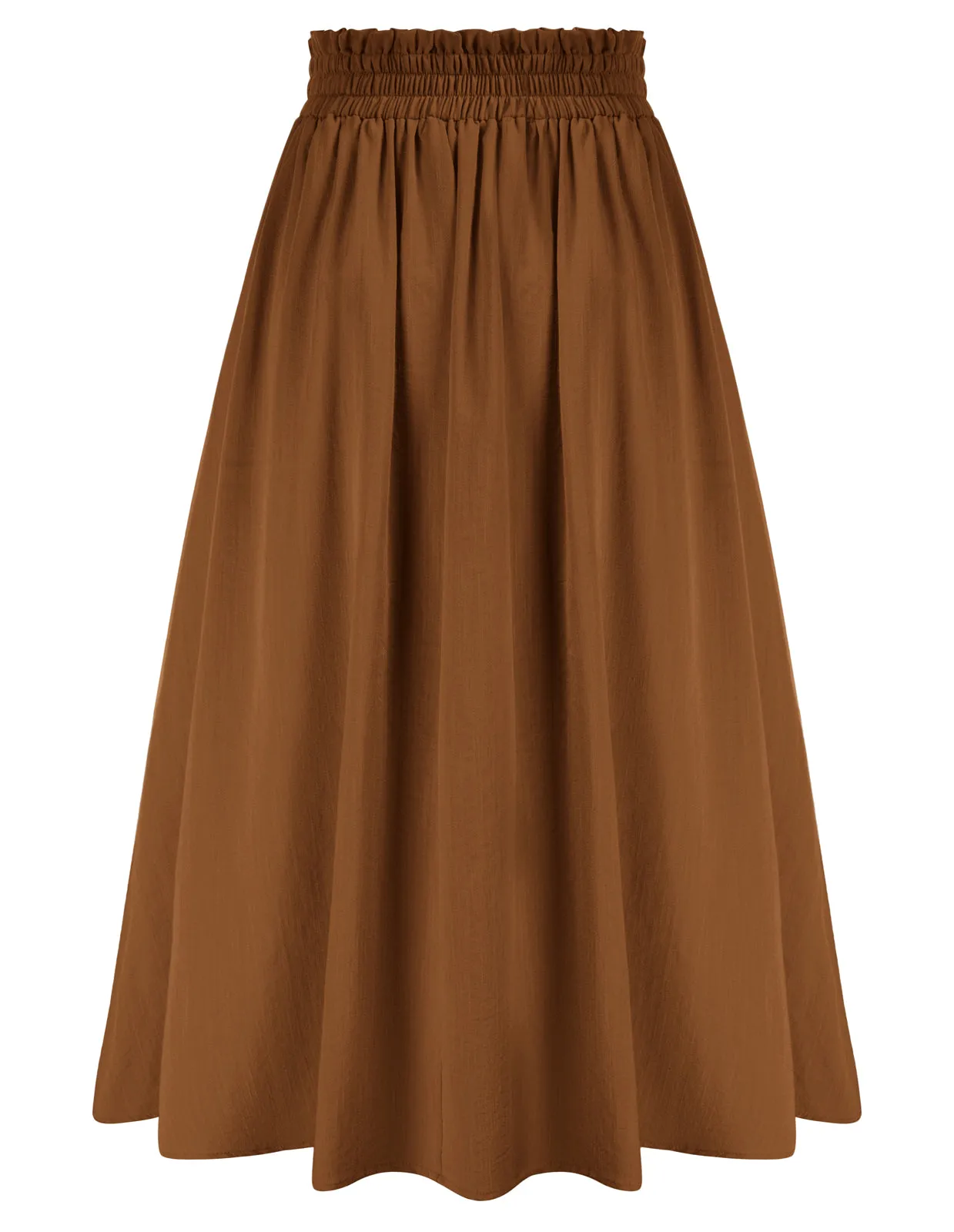 Front Slit Skirt Elastic High Waist Buttons Decorated A-Line Skirt