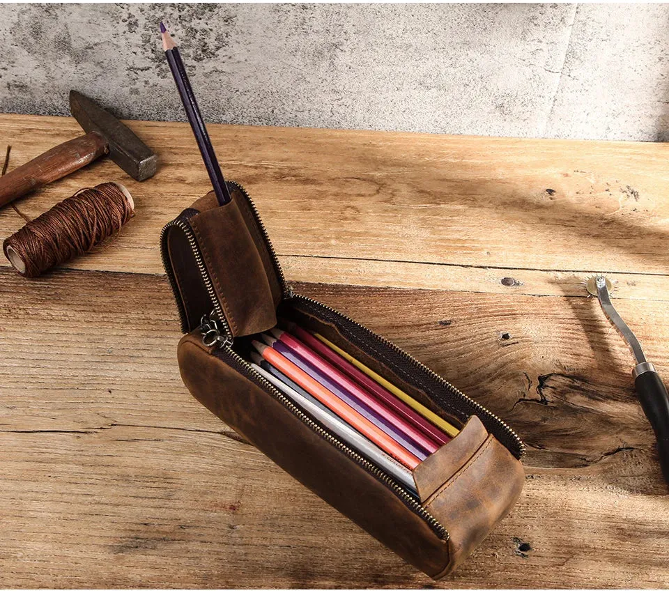 Leather Zipper Pen vintage Pencil Case