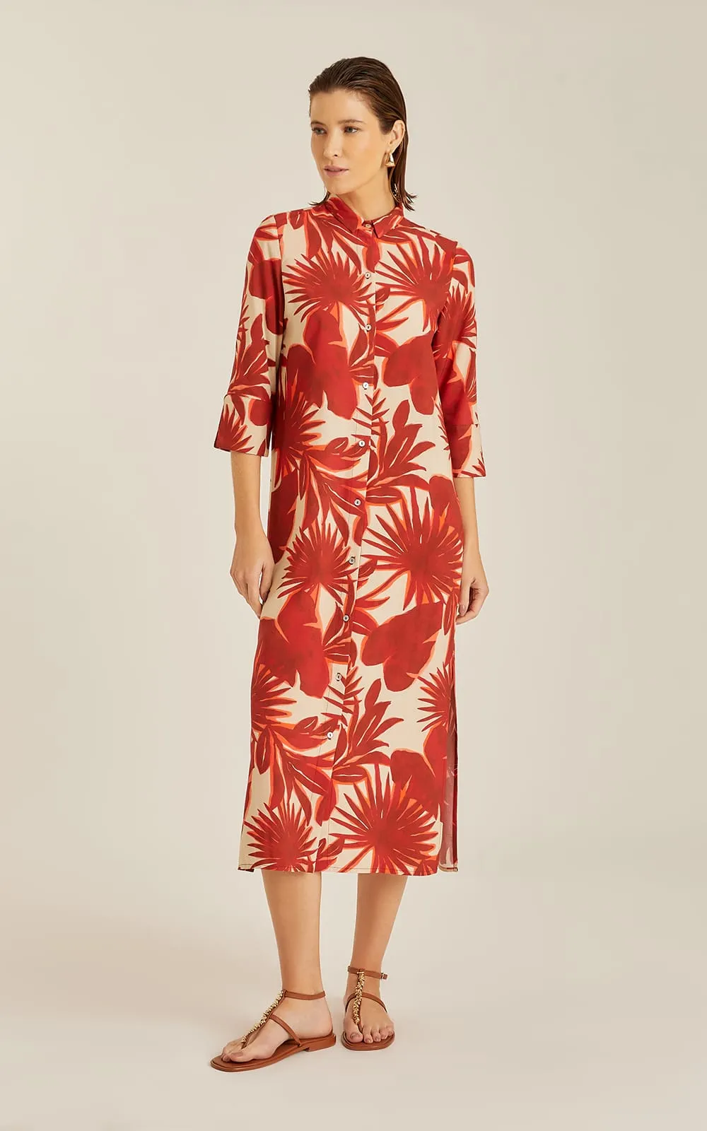 Lenny Button-Up Shirt Dress W Slit