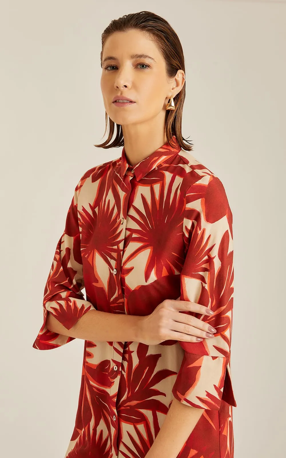 Lenny Button-Up Shirt Dress W Slit