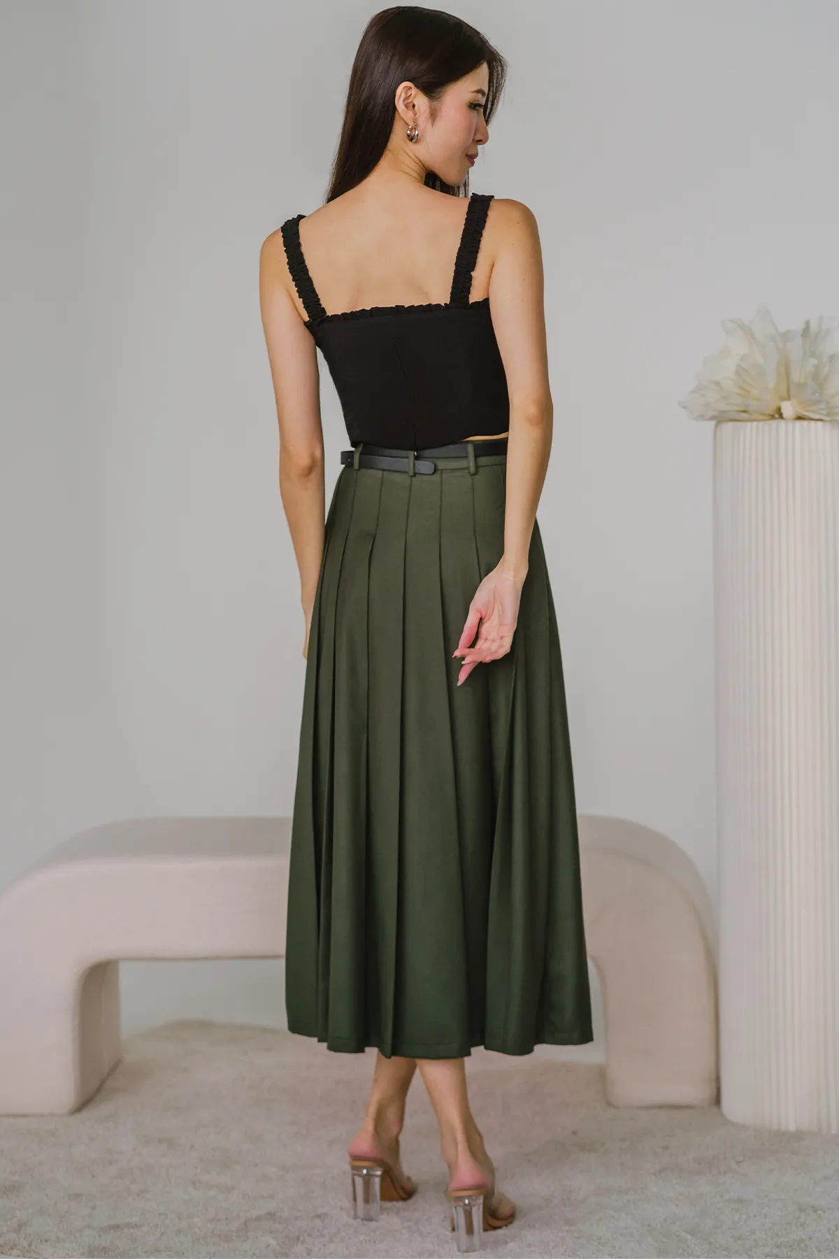 Lighthouse Pleat Skirt with Belt (Green)