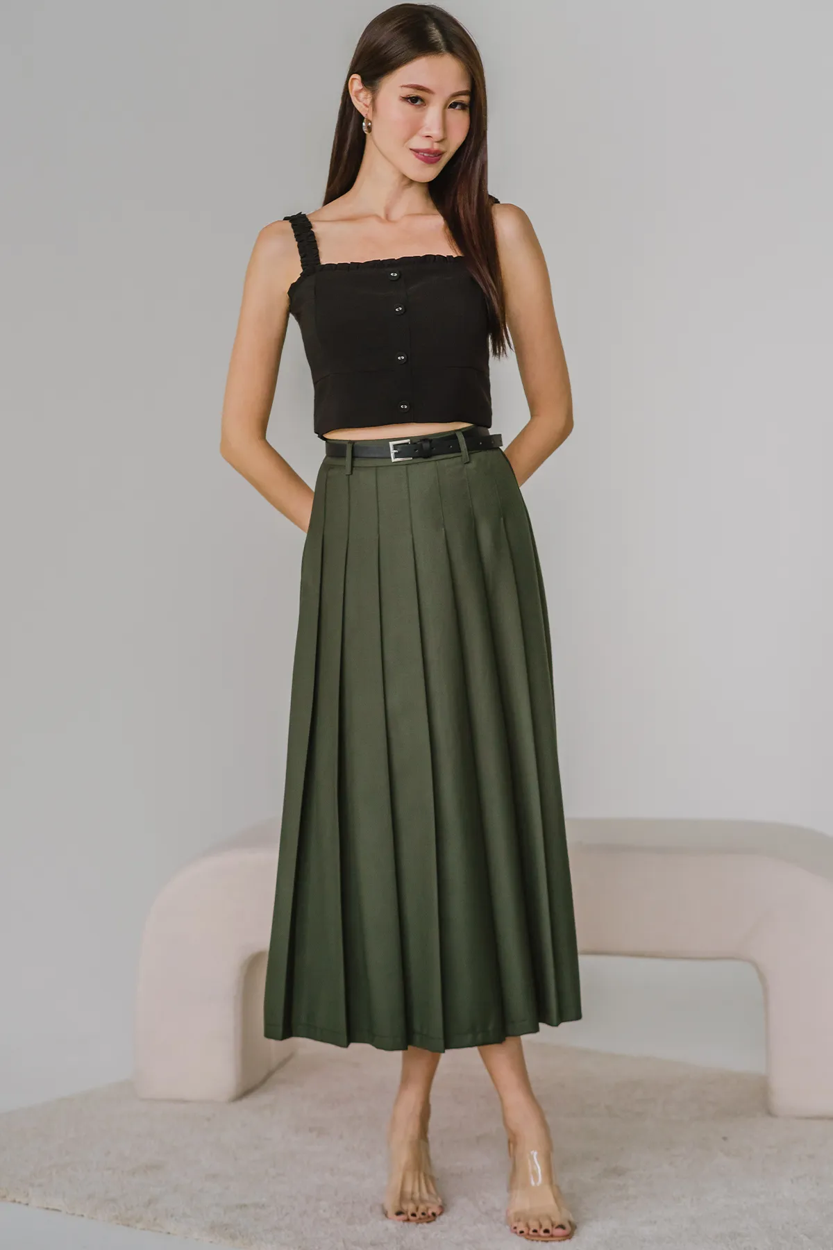 Lighthouse Pleat Skirt with Belt (Green)