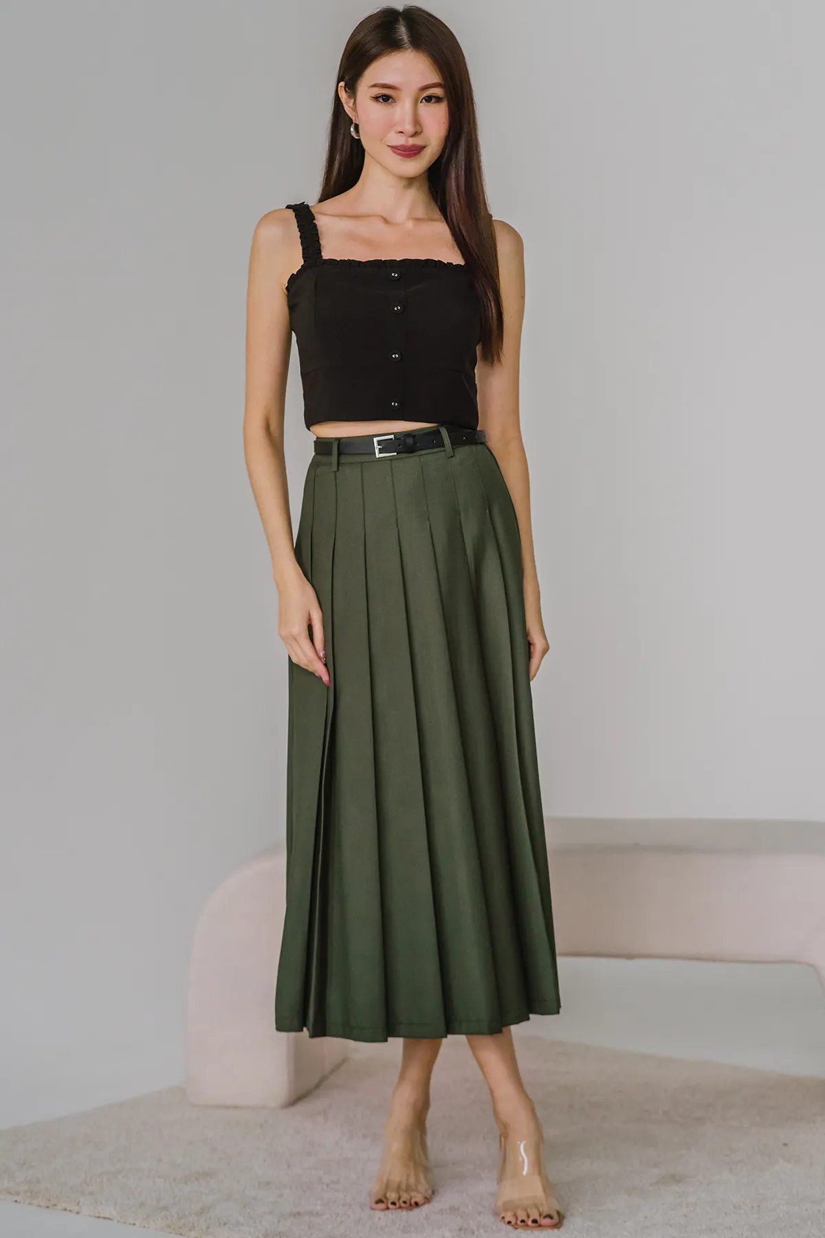 Lighthouse Pleat Skirt with Belt (Green)