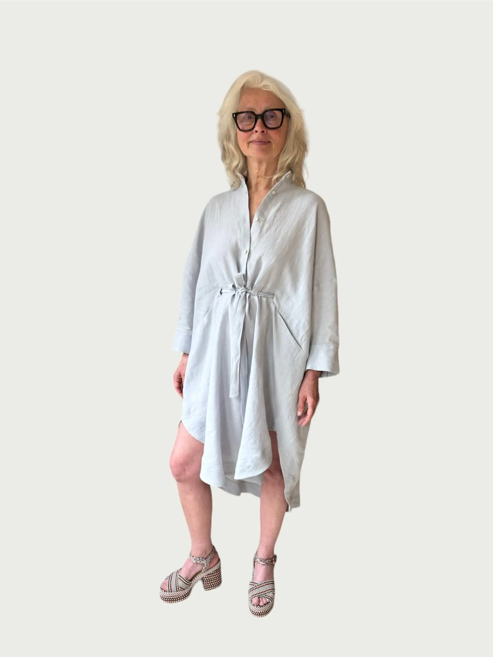 Linen Midi Shirt Dress in Porcelain