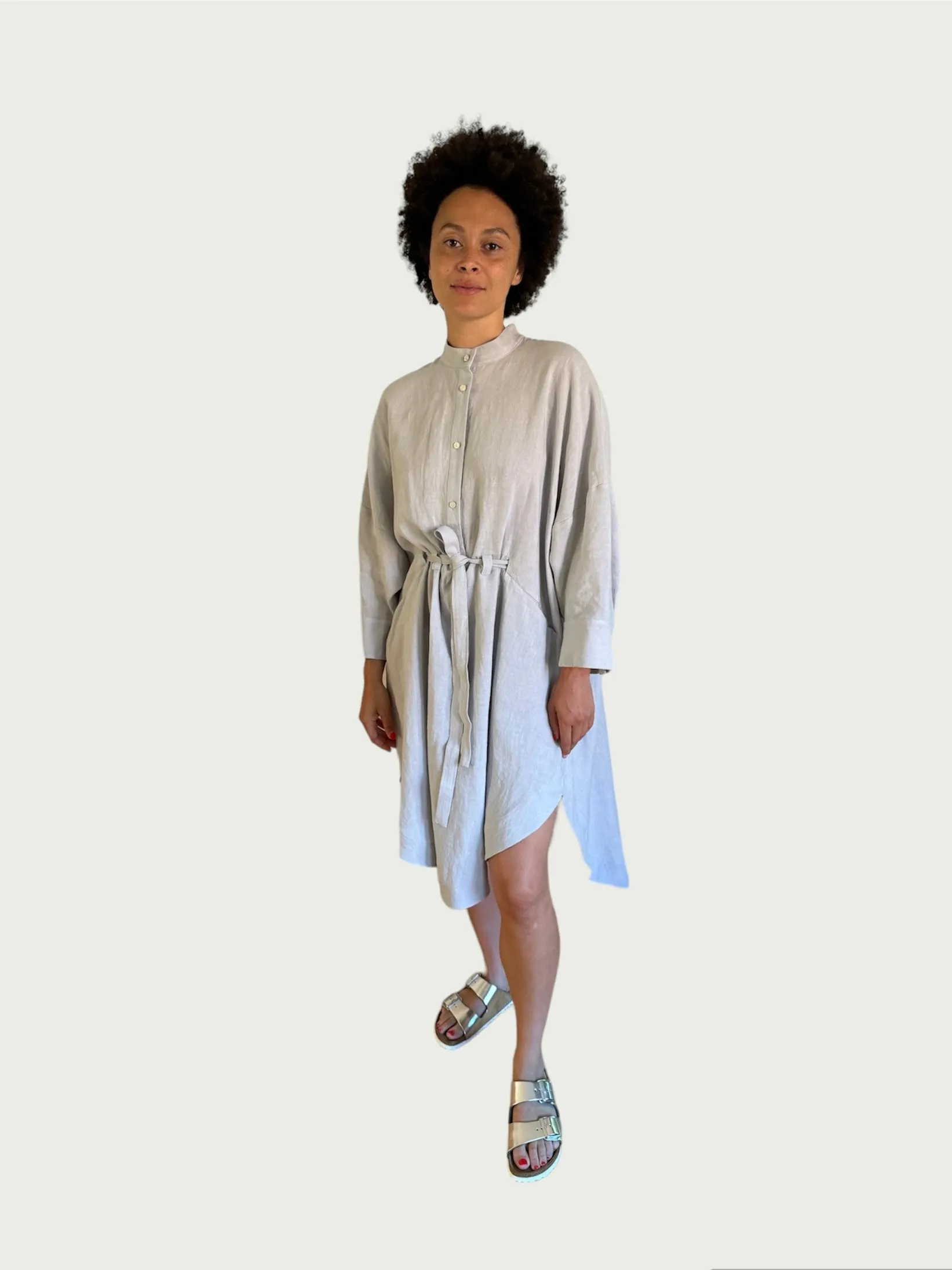 Linen Midi Shirt Dress in Porcelain