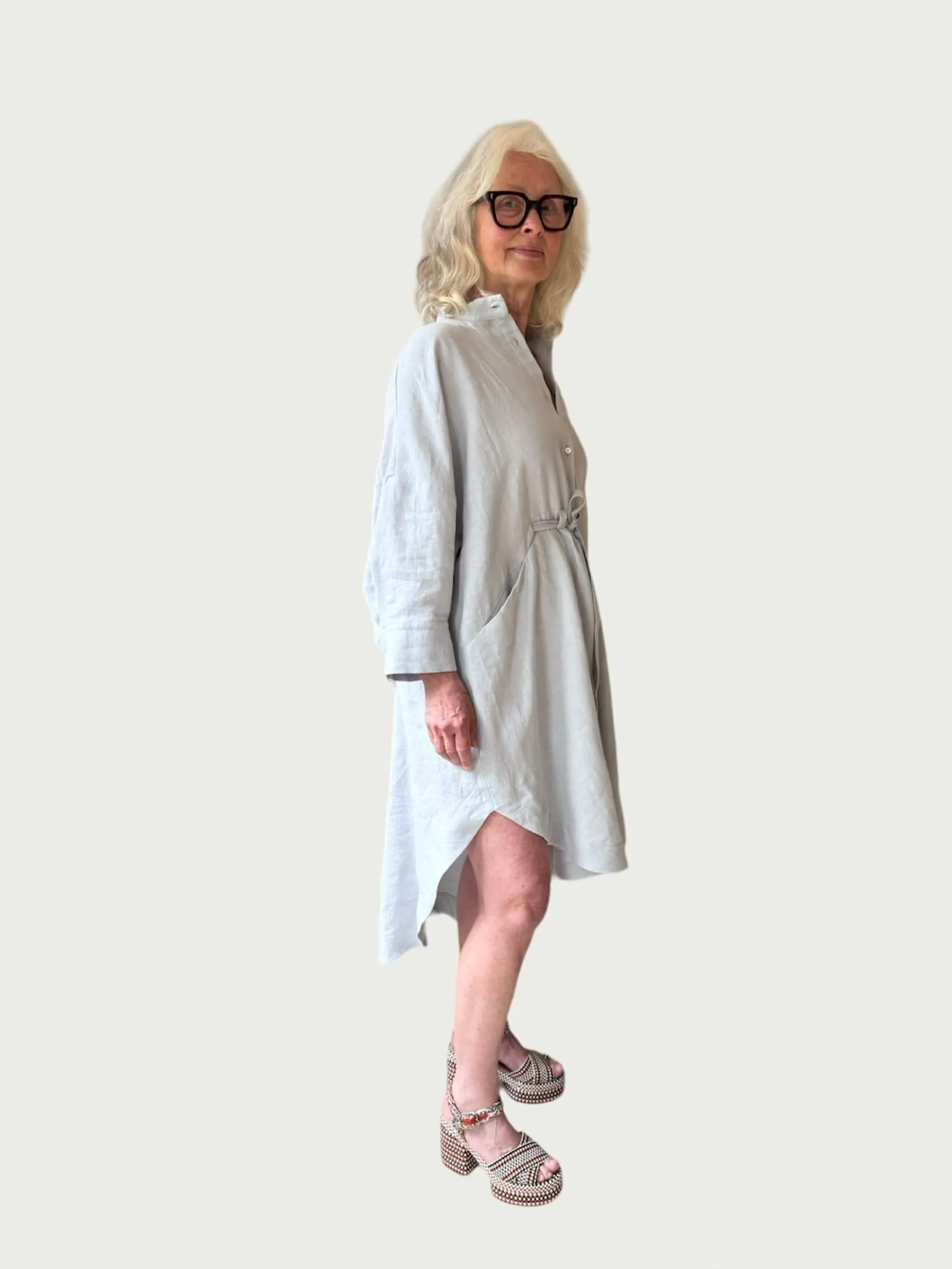Linen Midi Shirt Dress in Porcelain