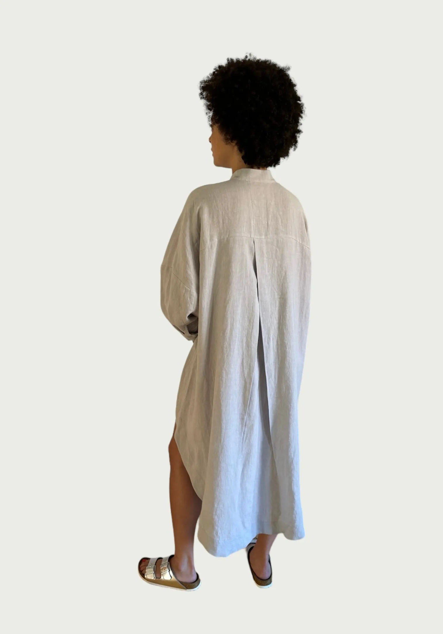 Linen Midi Shirt Dress in Porcelain