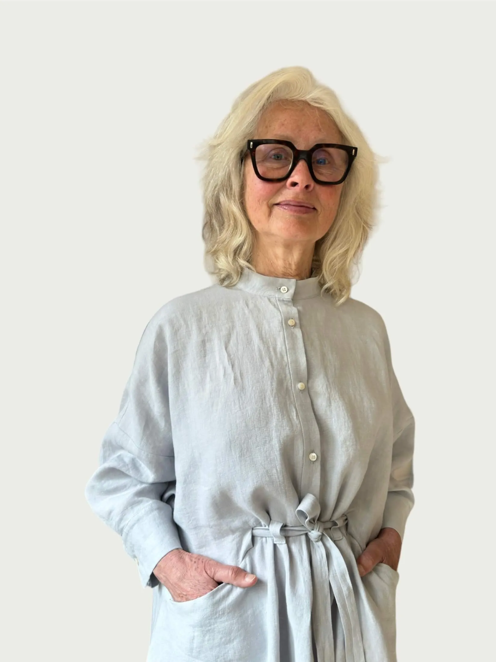 Linen Midi Shirt Dress in Porcelain