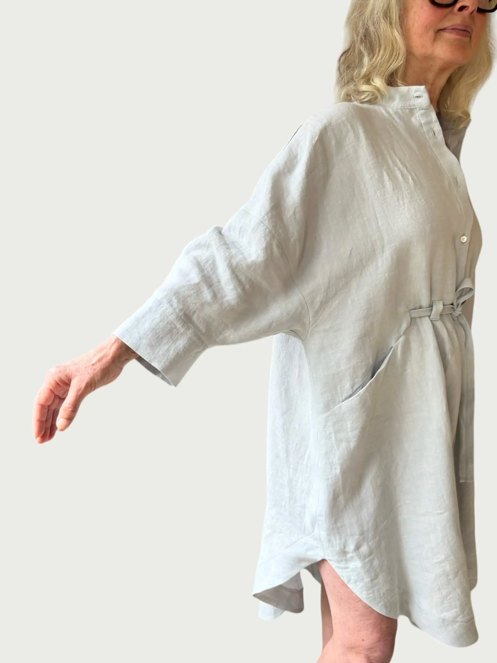 Linen Midi Shirt Dress in Porcelain