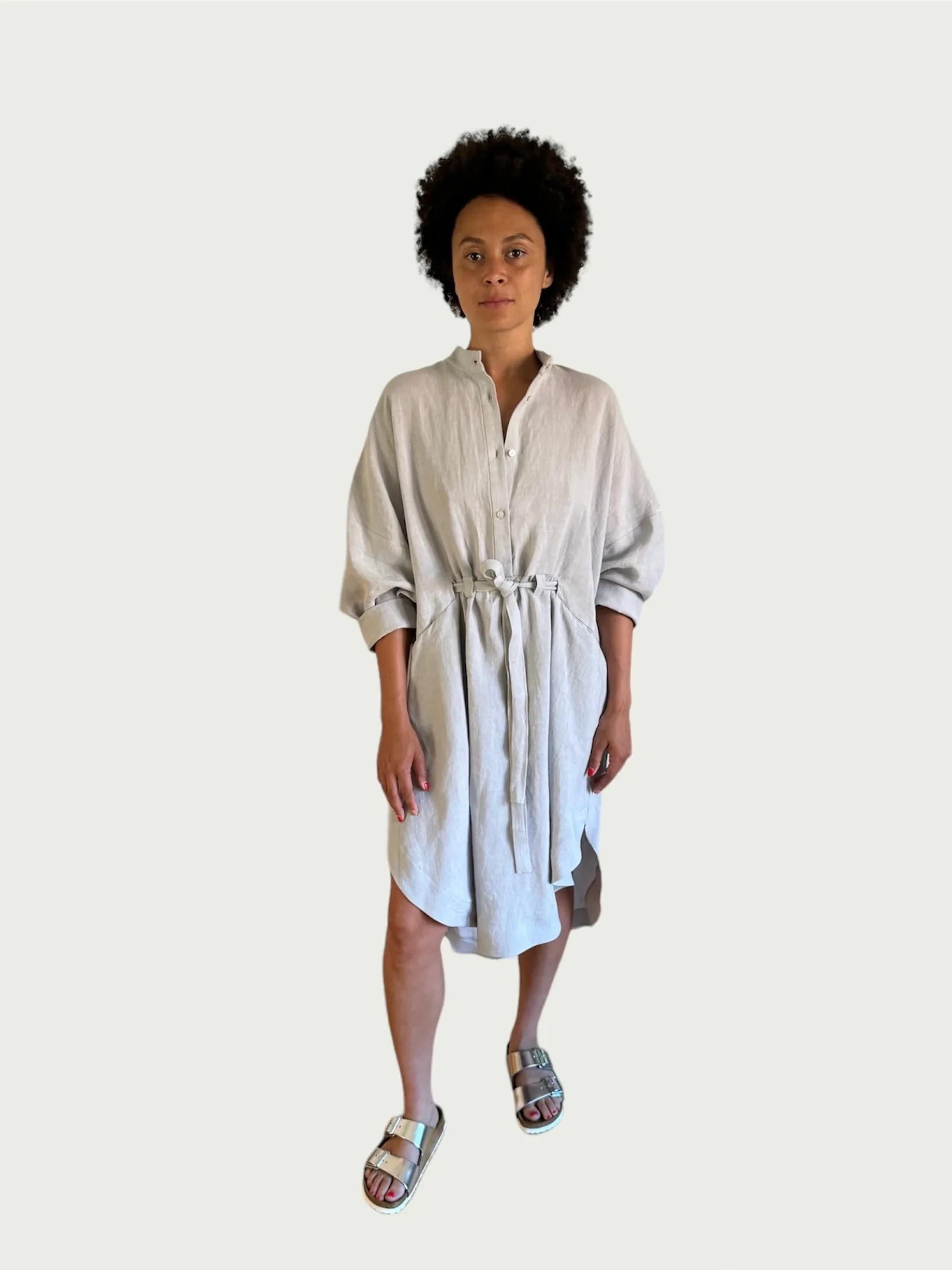 Linen Midi Shirt Dress in Porcelain