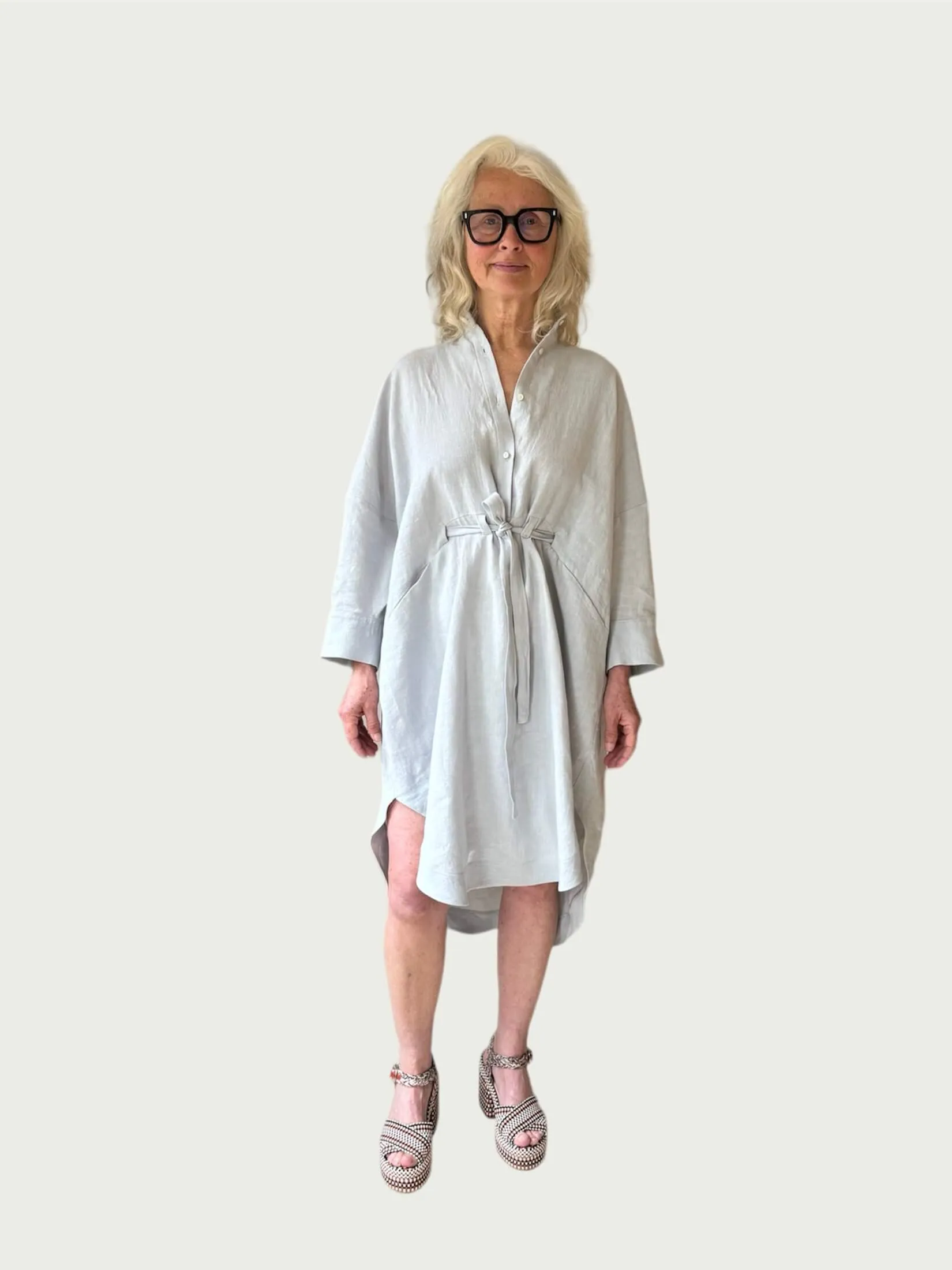 Linen Midi Shirt Dress in Porcelain