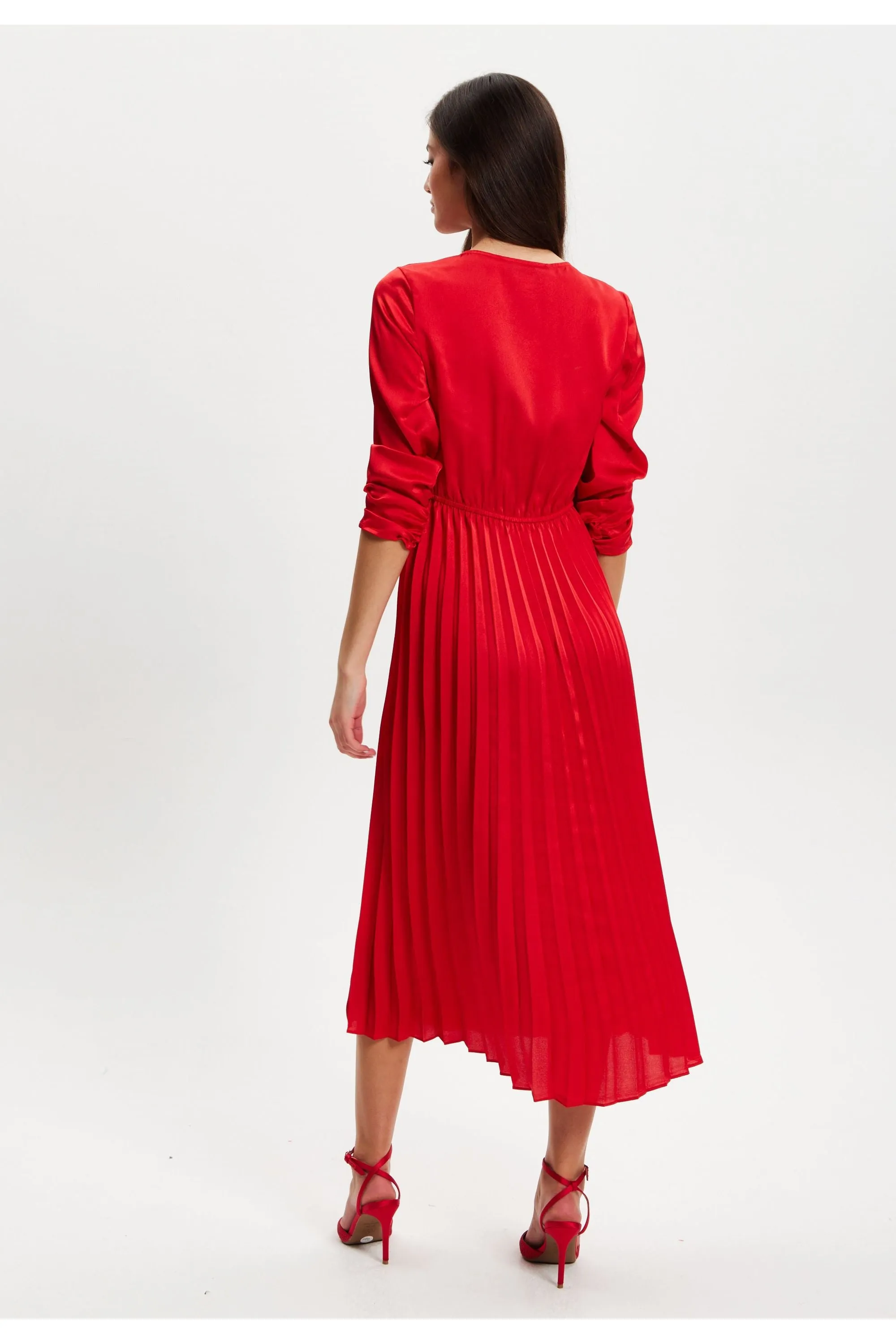 Liquorish Red Midi Dress With Pleat Details