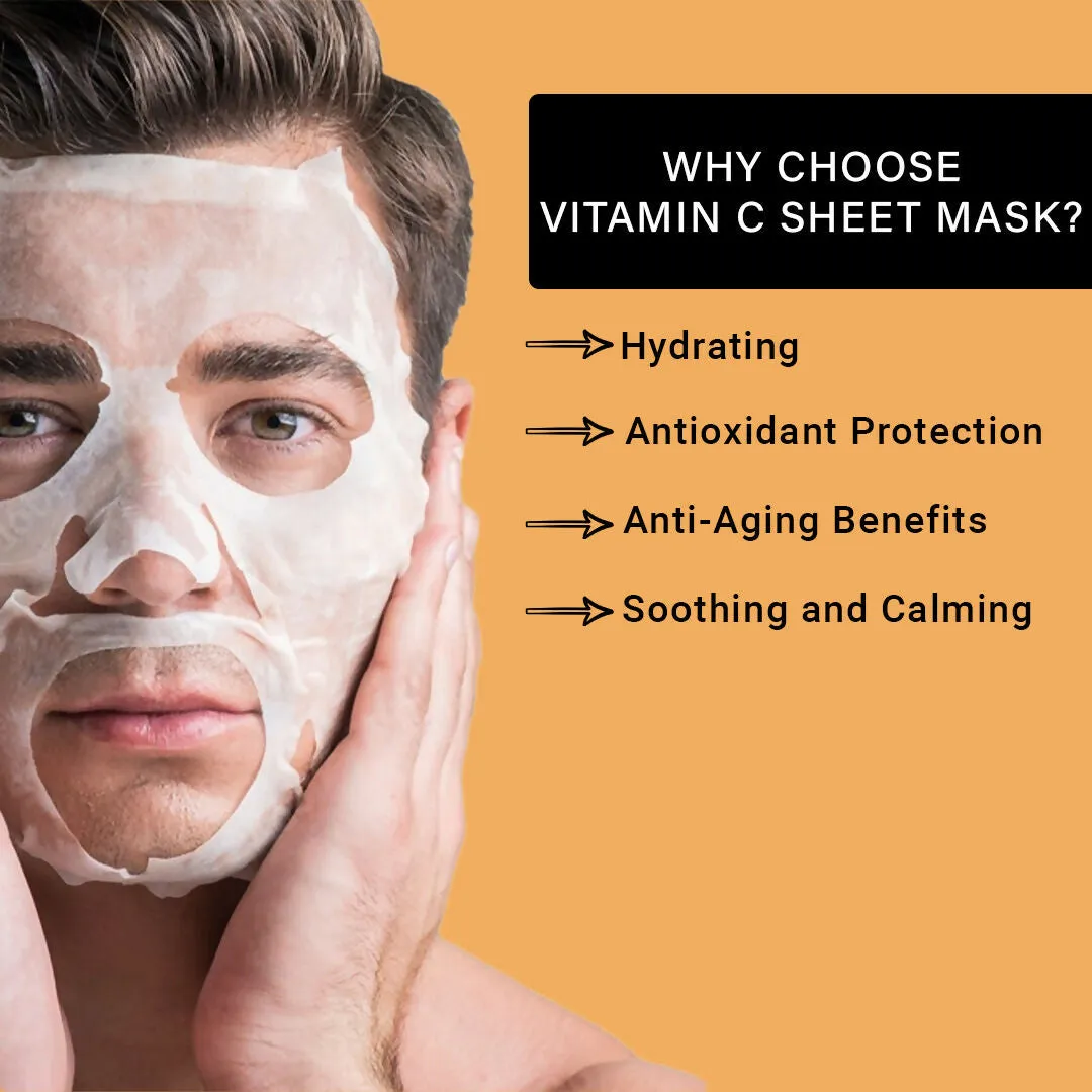 Mancode Vitamin C Facial Sheet Mask 25ml Enhancing Vitamin C Brightening Energizing Pore Reducing, Brightening and Enhances Daily Glow | Korean Sheet Mask for Men Women Sheet Mask - 25ml