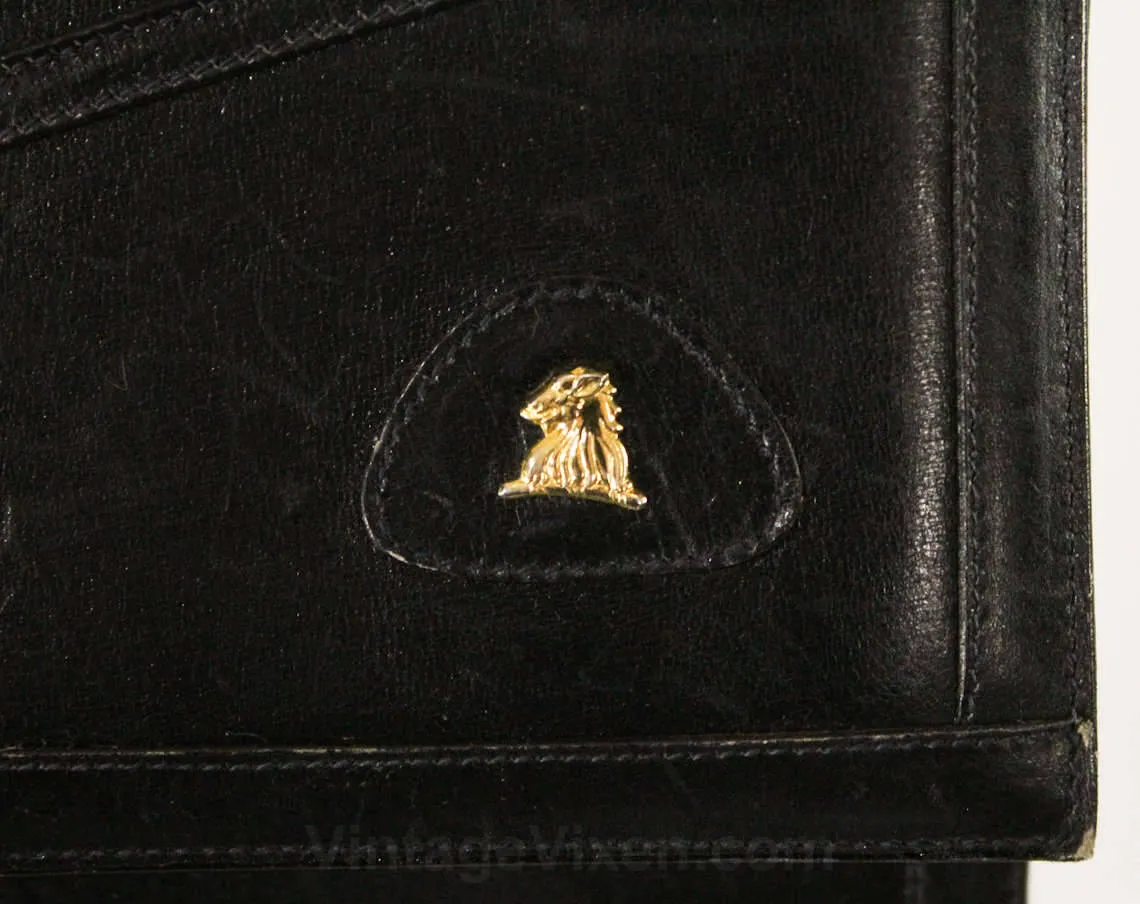 Mark Cross Purse - Designer 1980s Shoulder Bag - Supple Navy Blue Leather & Goldtone Logo - Adjustable Strap Handbag - Early 80s Flap Front