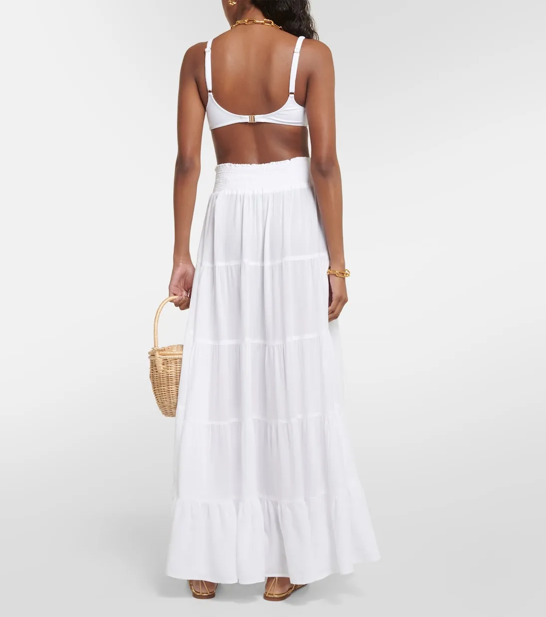 Melissa Odabash Dee High Waist Maxi Tiered Skirt, White