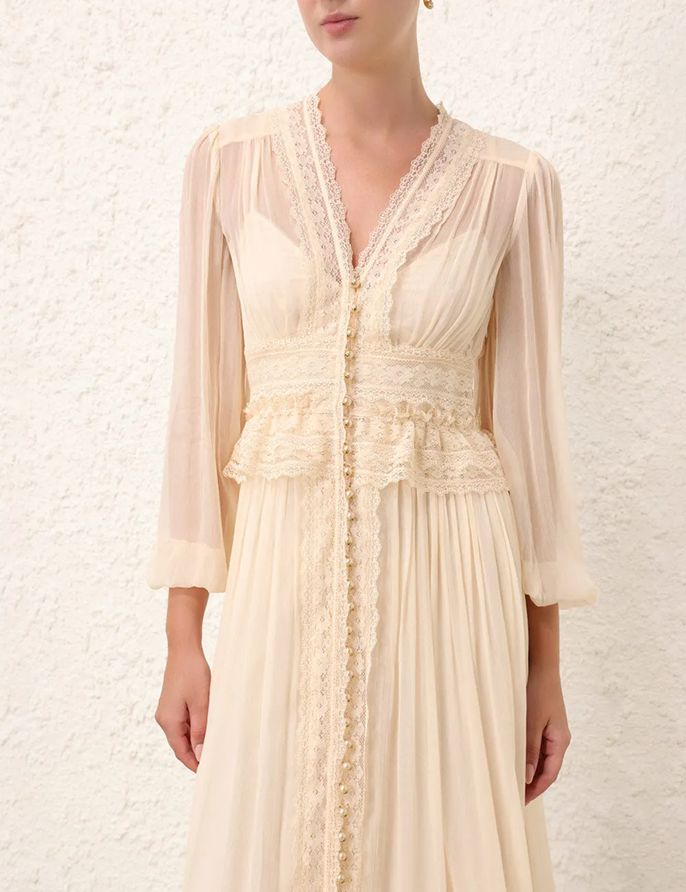 Natura V Neck Button Midi Dress