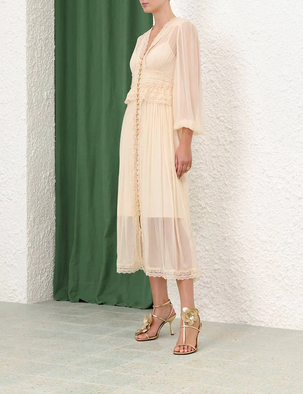 Natura V Neck Button Midi Dress