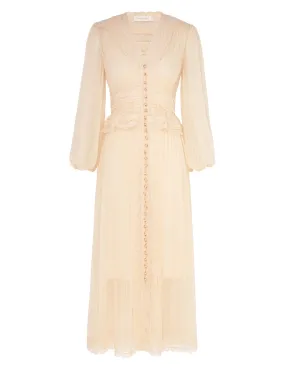 Natura V Neck Button Midi Dress