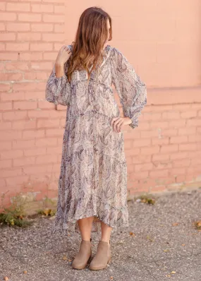 Paisley Lace Trim Button V-Neck Tiered Maxi Dress - FINAL SALE