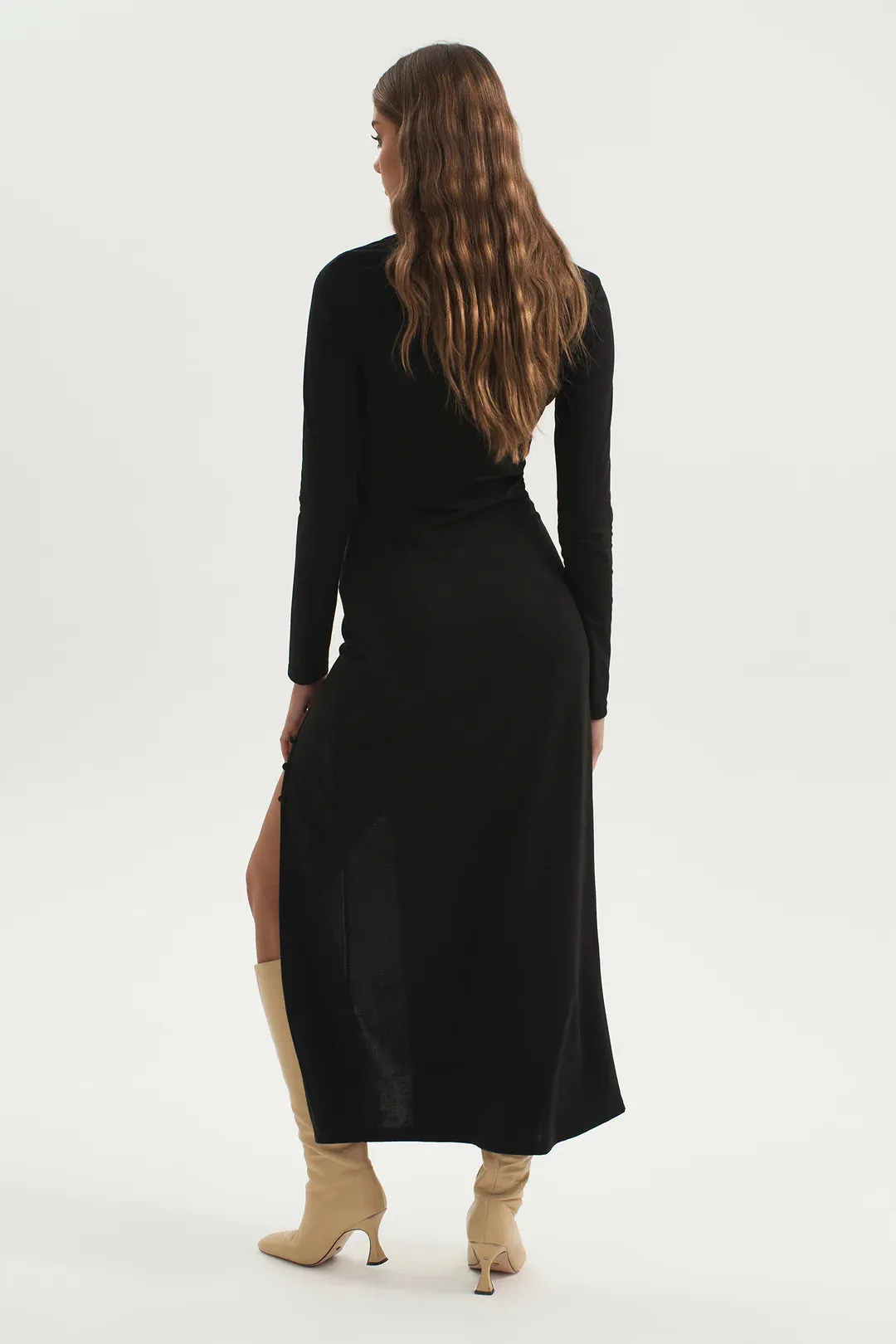 ROCKY JERSEY BUTTON UP DRESS | BLACK