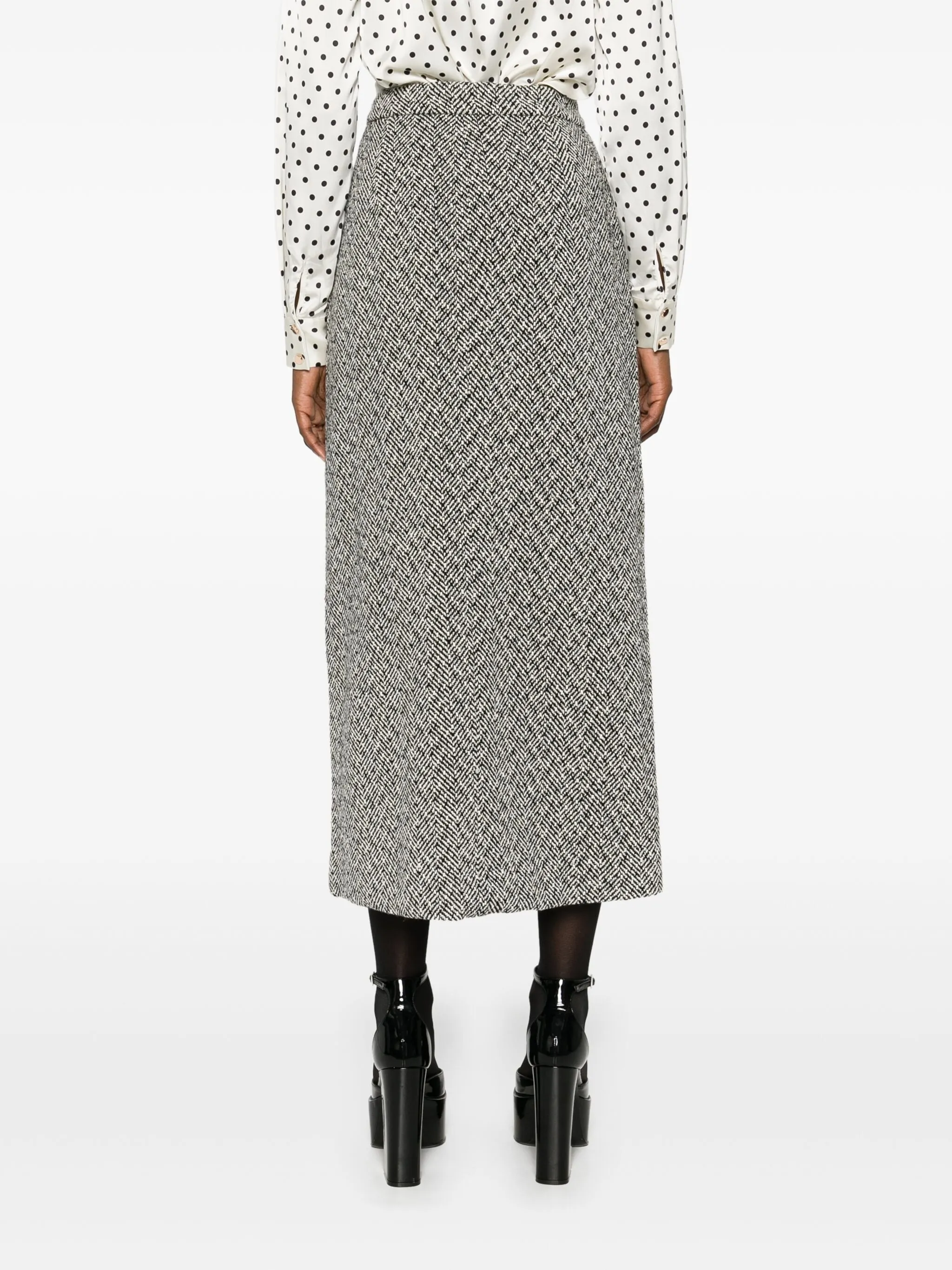 SELF-PORTRAIT HERRINGBONE MIDI SKIRT
