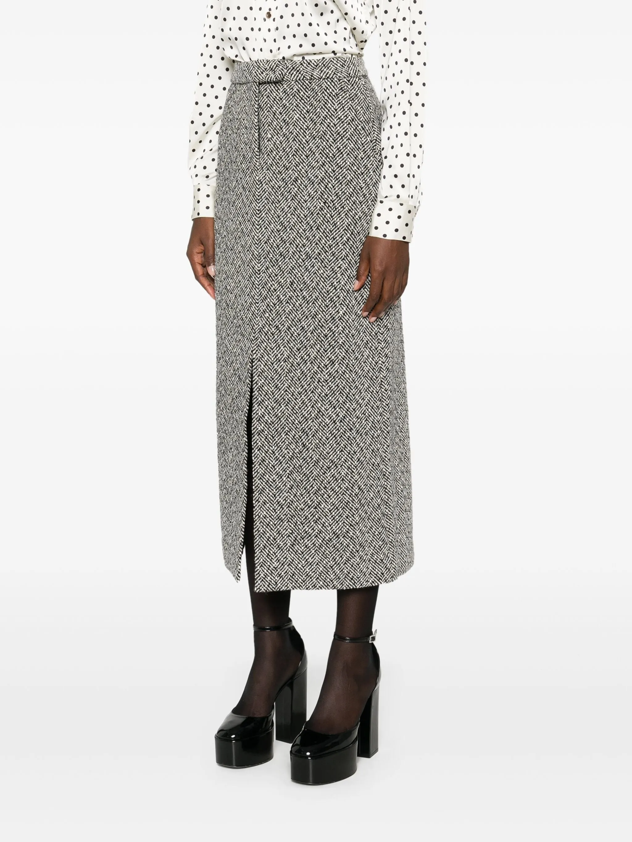 SELF-PORTRAIT HERRINGBONE MIDI SKIRT