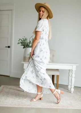Smocked Blue Floral Maxi Dress