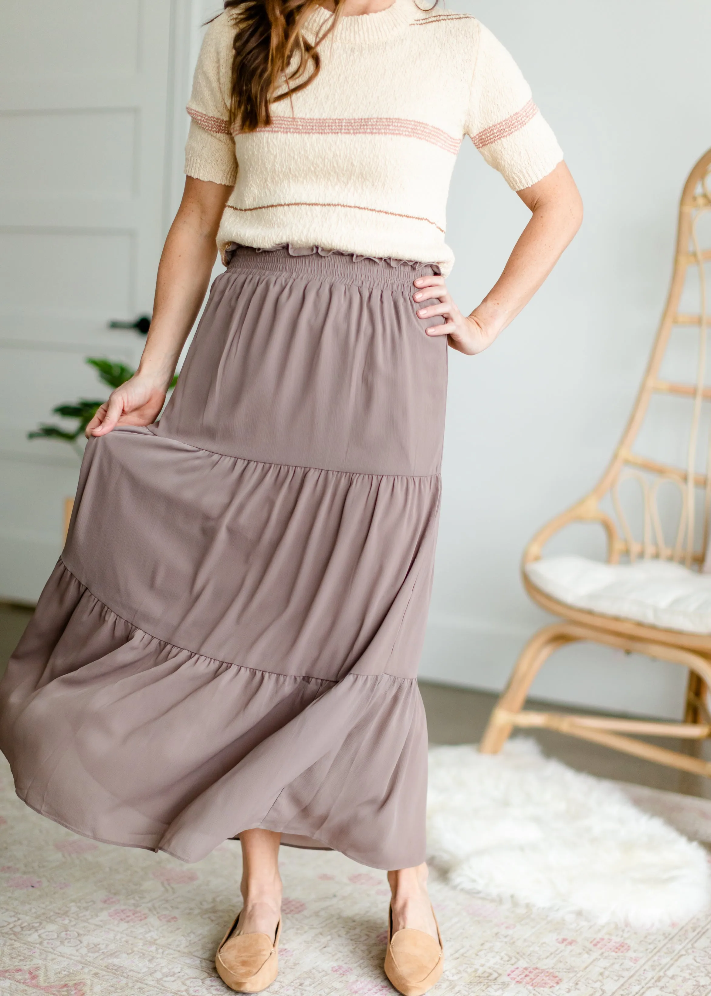 Taupe Tiered Maxi Skirt - FINAL SALE