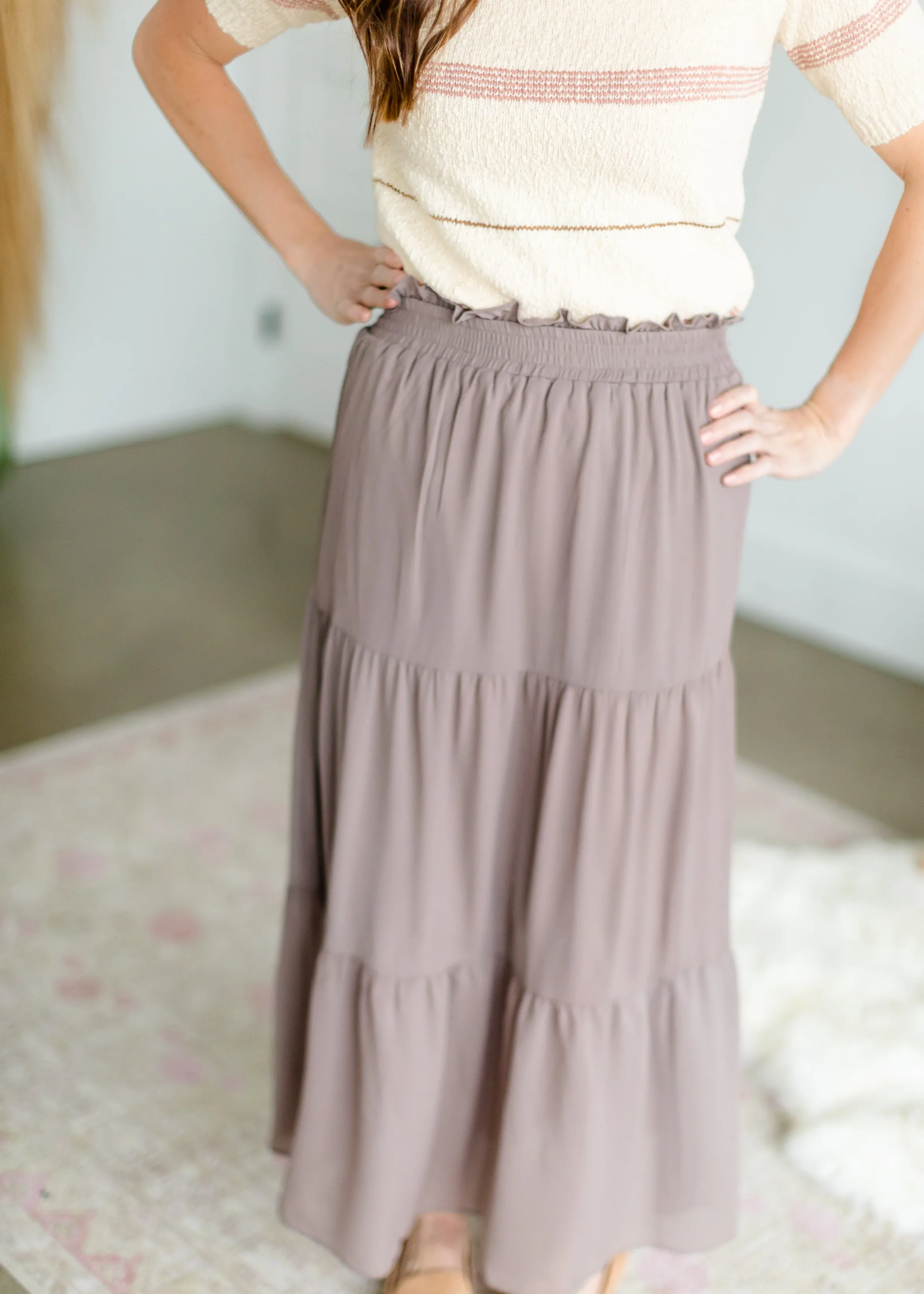 Taupe Tiered Maxi Skirt - FINAL SALE