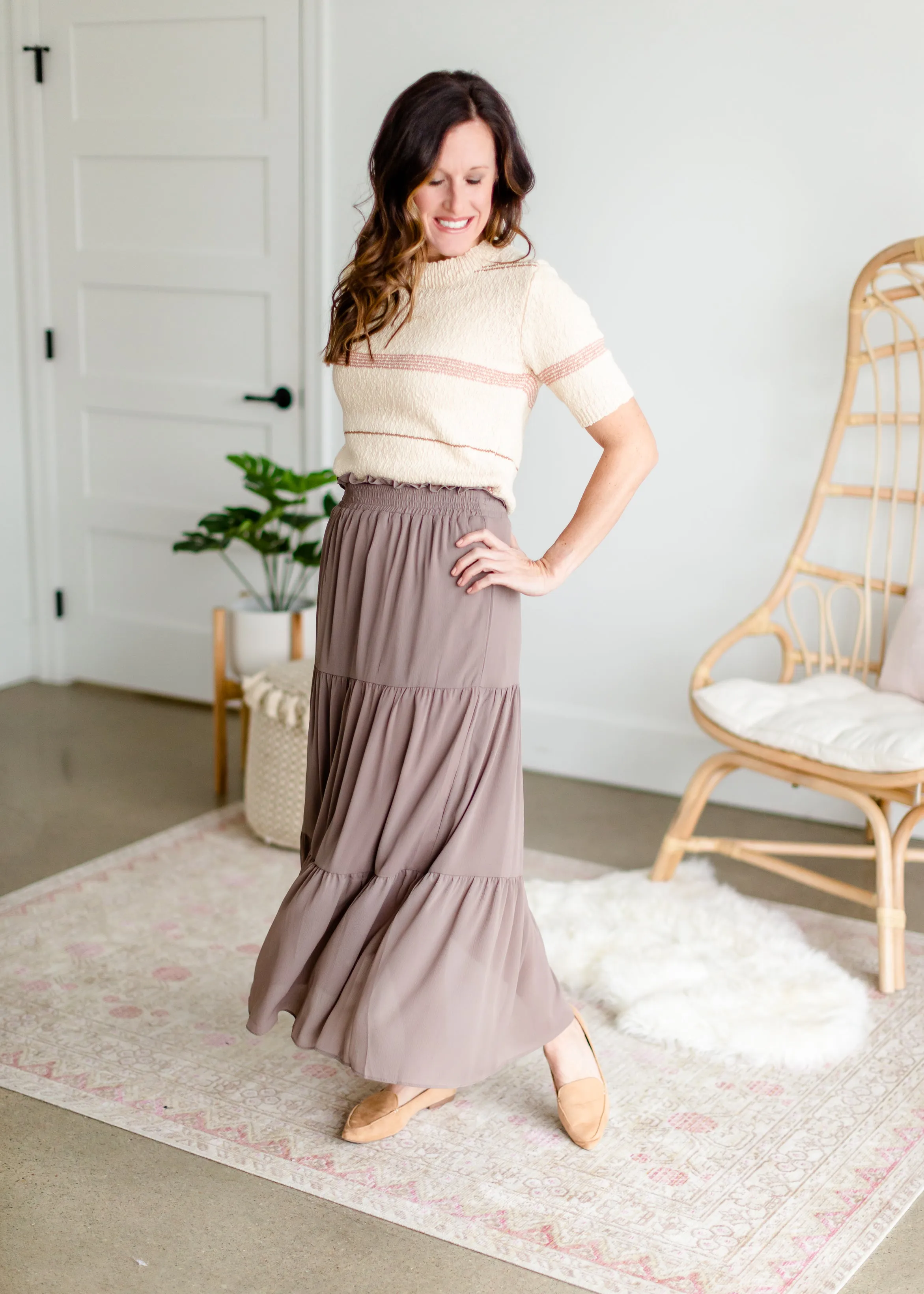 Taupe Tiered Maxi Skirt - FINAL SALE
