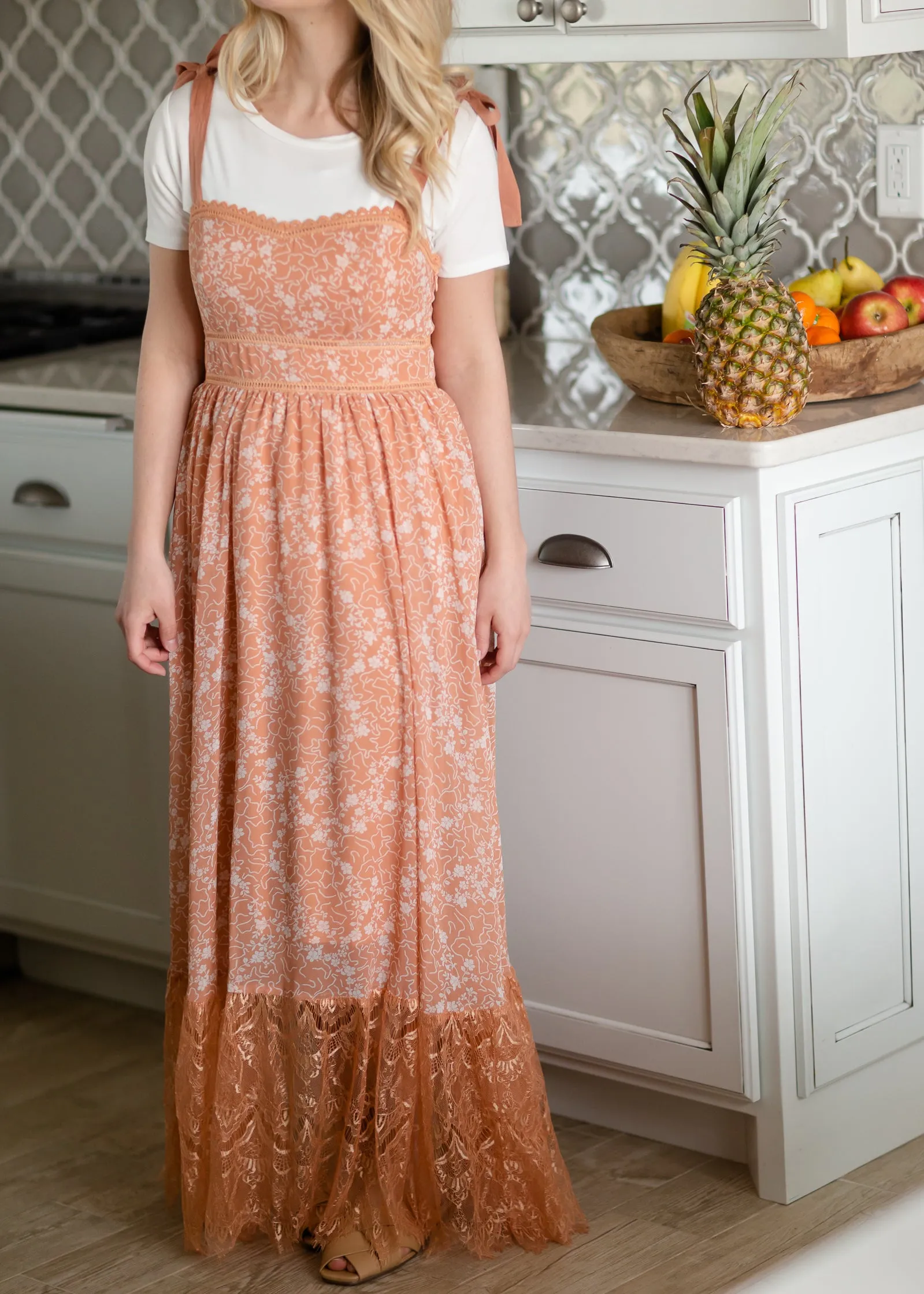 Terracotta Floral Tie Shoulder Maxi Dress - FINAL SALE