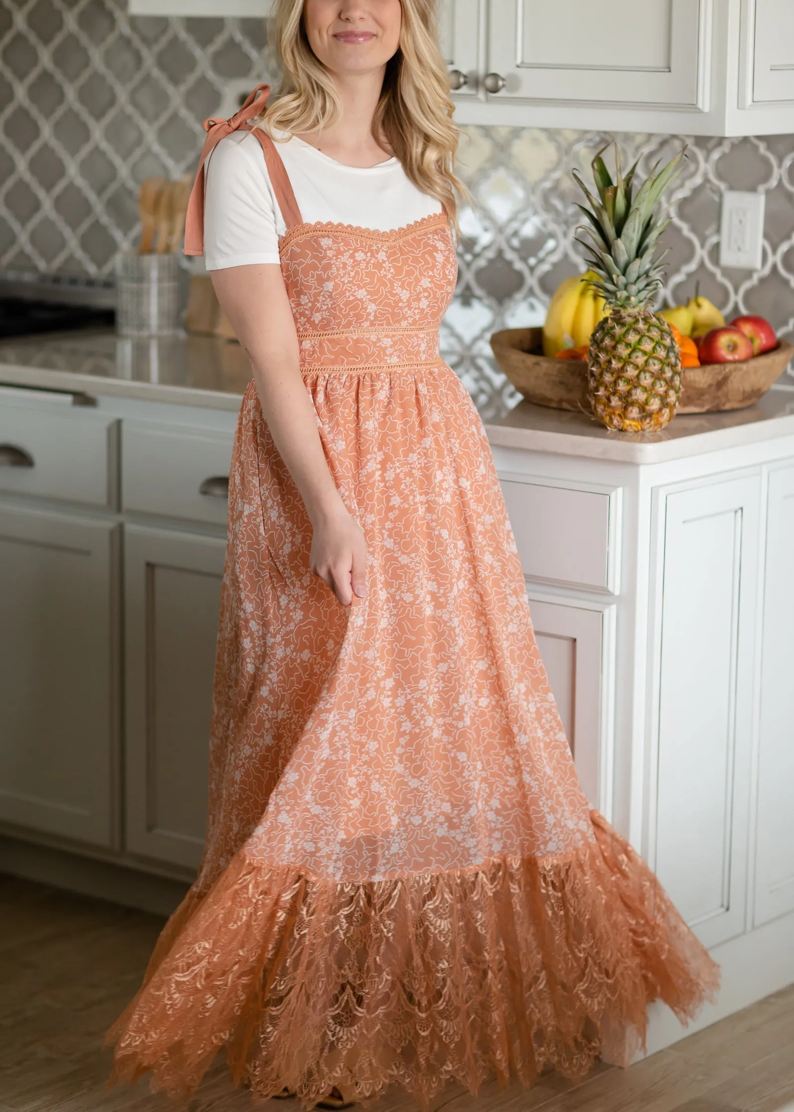 Terracotta Floral Tie Shoulder Maxi Dress - FINAL SALE