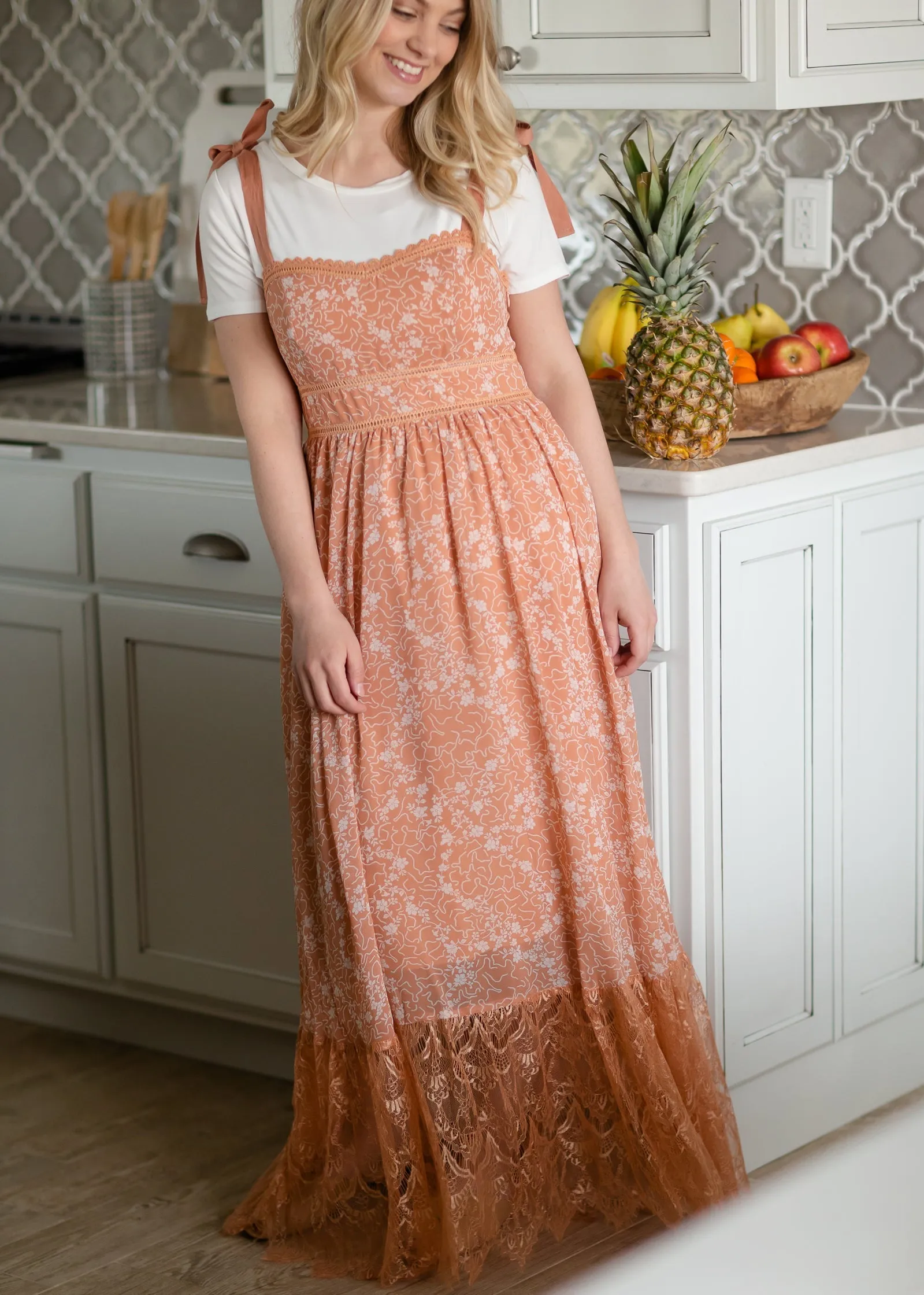 Terracotta Floral Tie Shoulder Maxi Dress - FINAL SALE