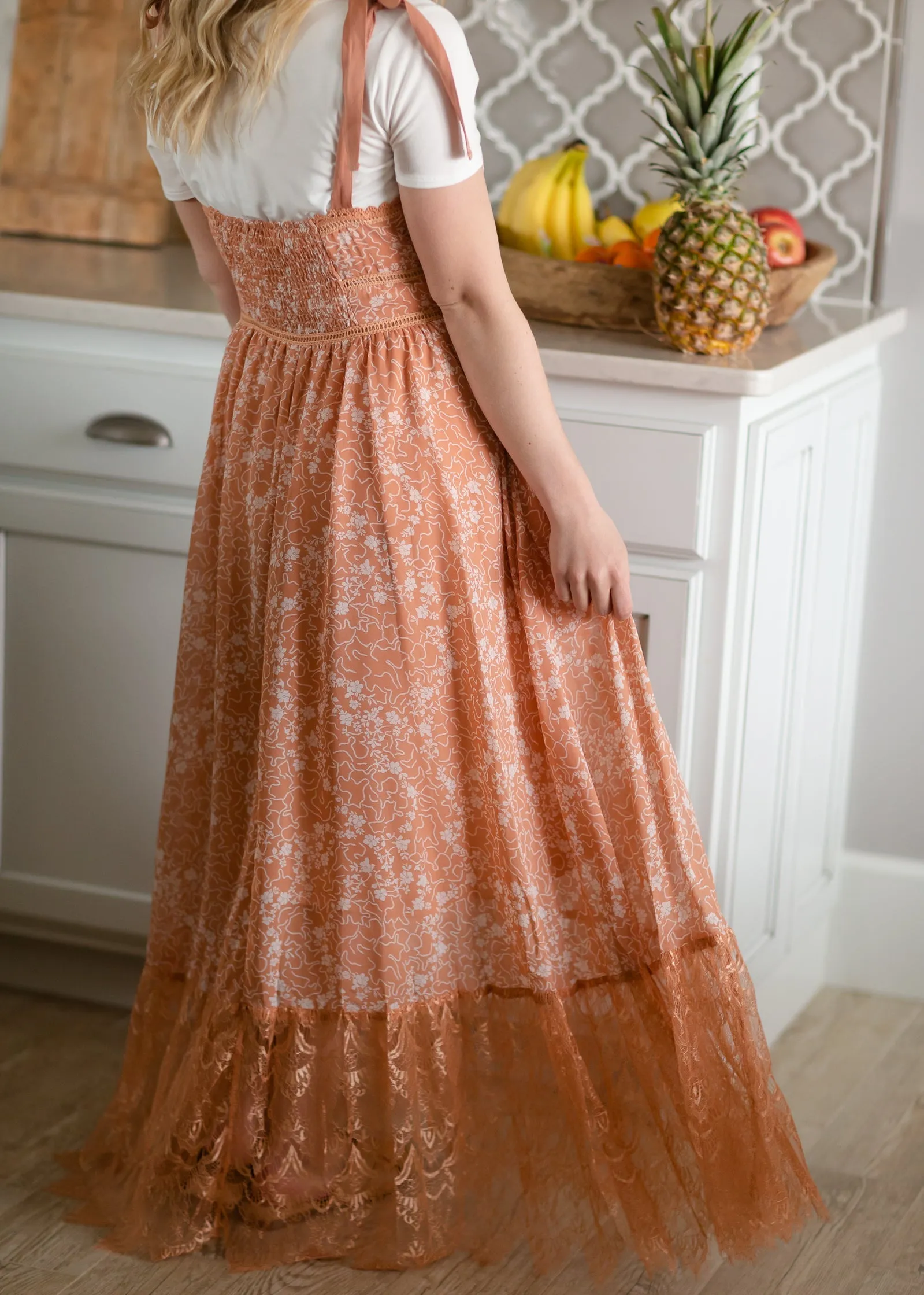 Terracotta Floral Tie Shoulder Maxi Dress - FINAL SALE