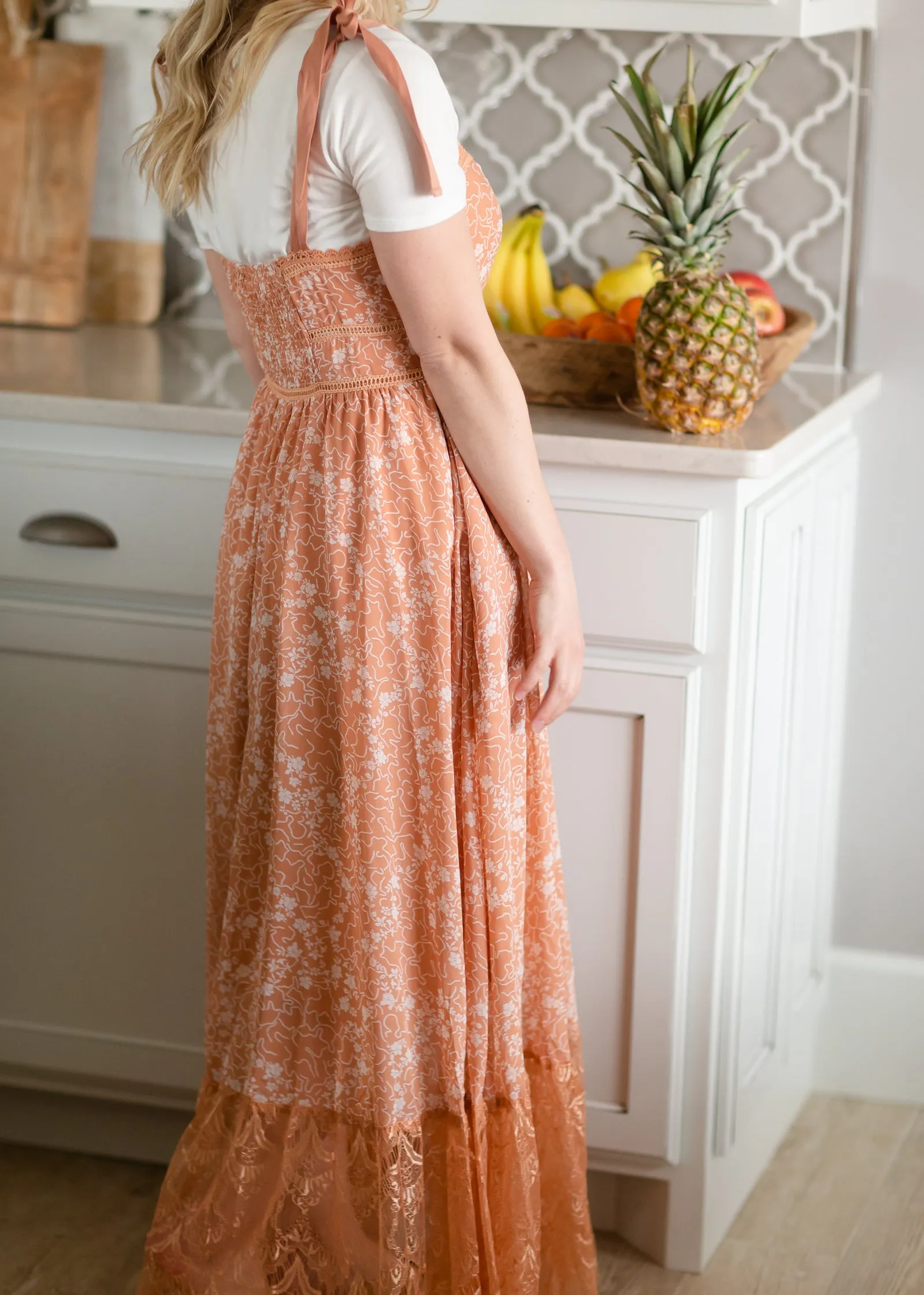 Terracotta Floral Tie Shoulder Maxi Dress - FINAL SALE