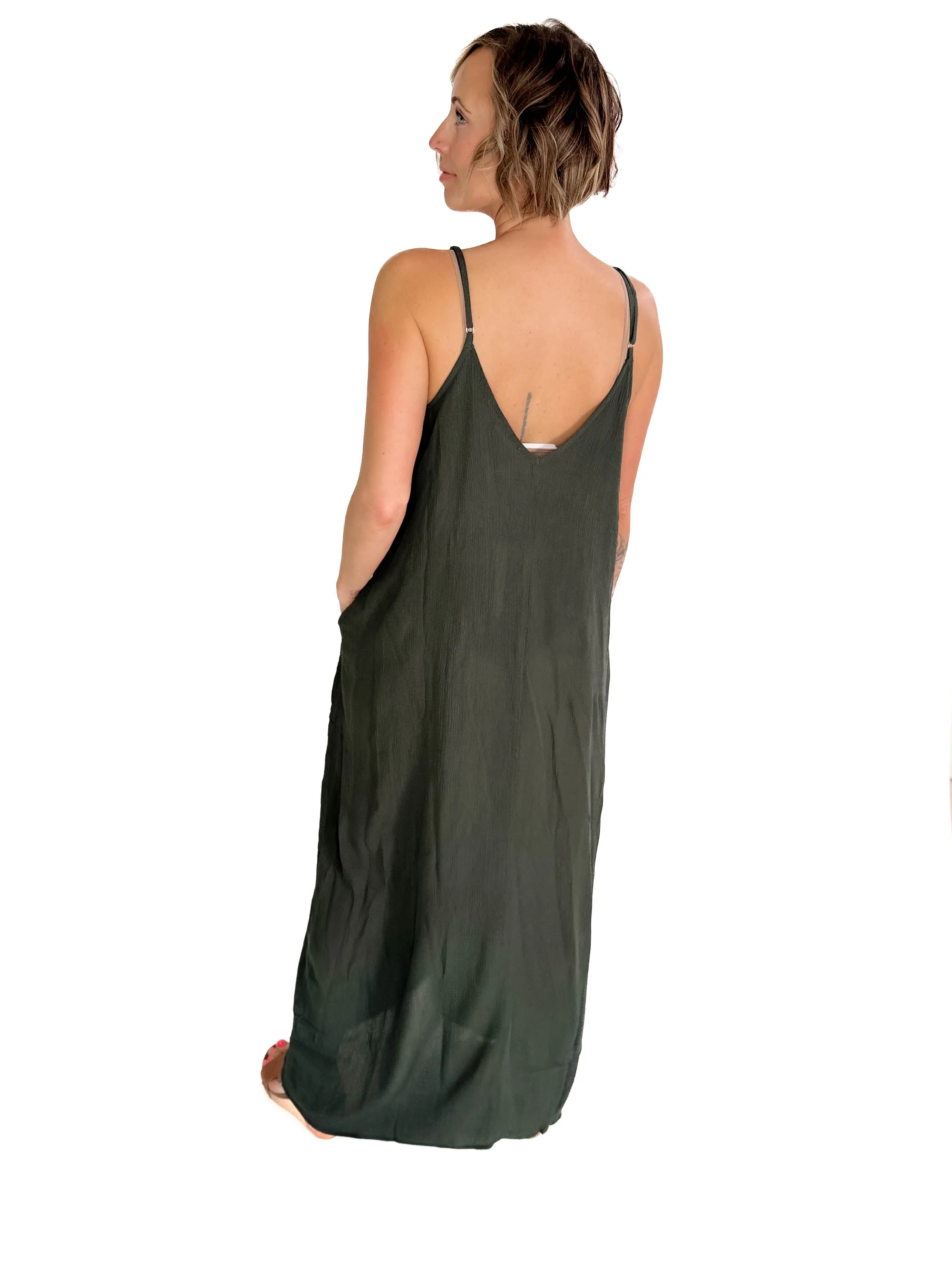 The Original V-Neck Cocoon Maxi Dress- ARMY GREEN
