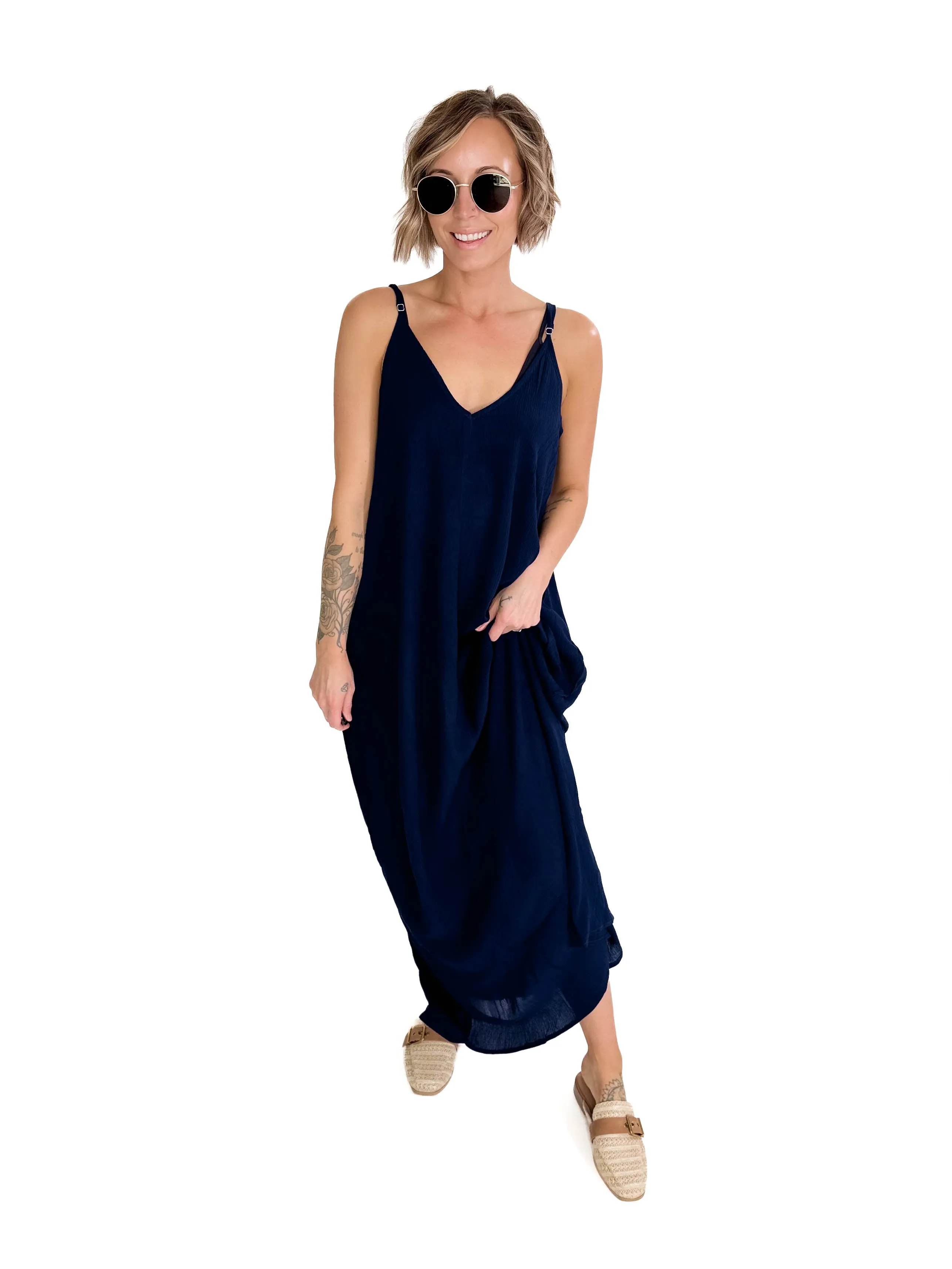 The Original V-Neck Cocoon Maxi Dress- PACIFIC BLUE