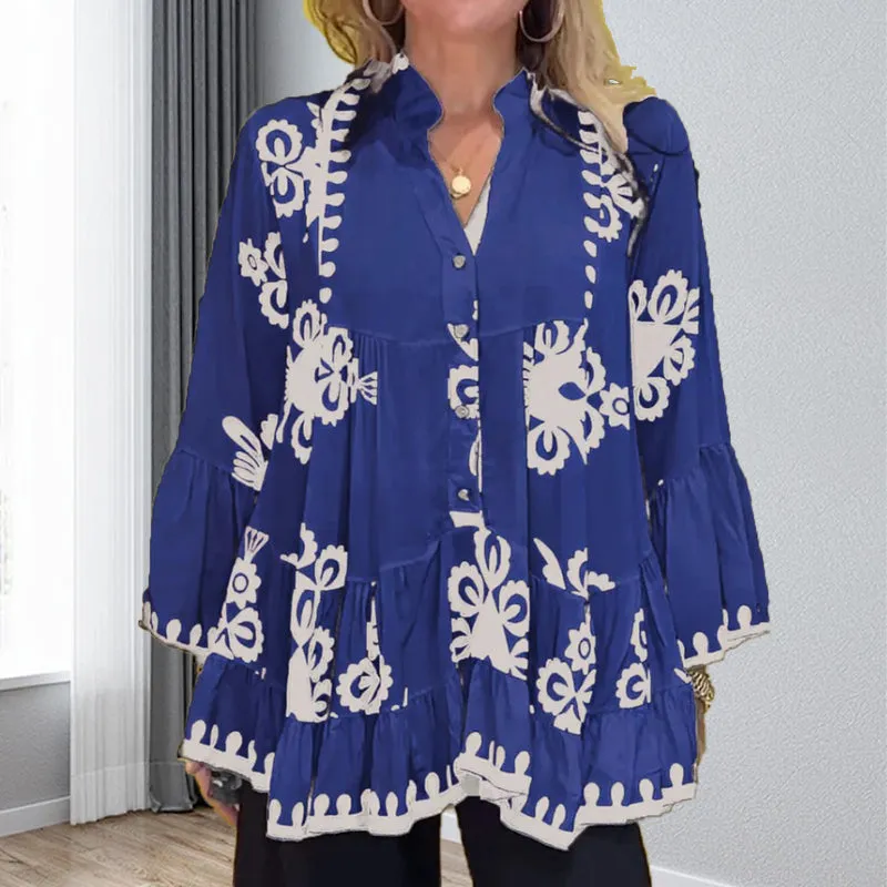 Women’s Boho Style Printed Ruffle Top